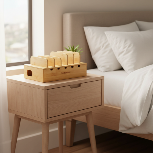 Bamboo Charging Station Organizer – Eco-Friendly Multi-Device Desk Docking Hub