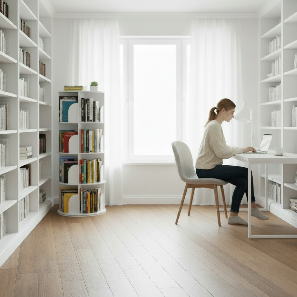 Rotating Bookshelf – 4-Tier Spinning Vertical Book Tower for All Home Spaces