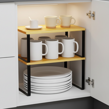Stackable Kitchen Cabinet Organizers – Multi-Style Bamboo Storage Shelves for Pantry & Cupboard