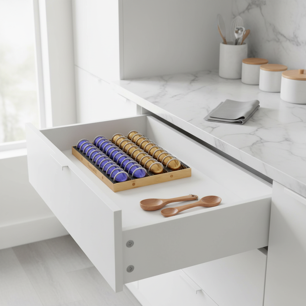 coffee pod holder – Bamboo Drawer Insert for Neat Coffee Capsule Storage