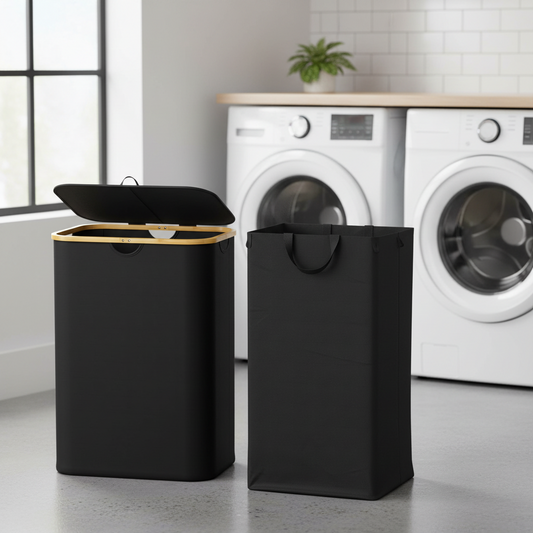 Double Laundry Hamper – Dual Compartment Bamboo Sorter for Laundry Room & Bedroom