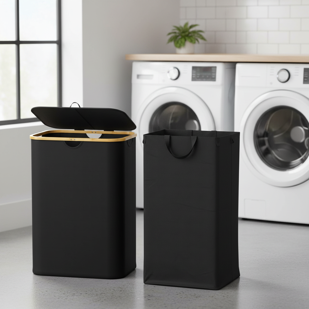 Double Laundry Hamper – Dual Compartment Bamboo Sorter for Laundry Room & Bedroom