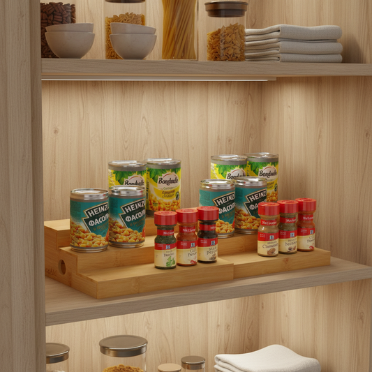 Bamboo Spice Rack Organizer – Expandable Adjustable Shelf for Cabinet & Multi-Scene Storage