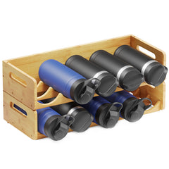 SpaceAid Bamboo Water Bottle Storage Organizer, 2 Pack 5-Slot, Hold 10 Bottles