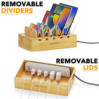 SpaceAid bamboo charging station organizer