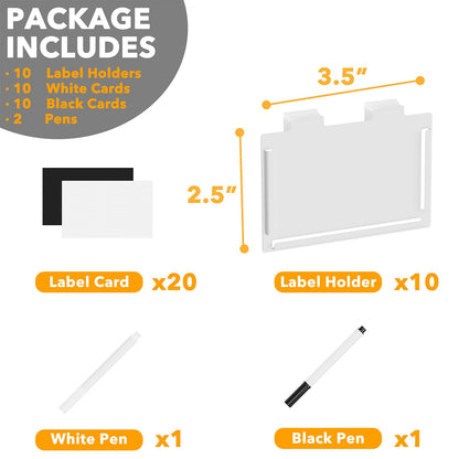 SpaceAid 10 Pack White Basket Labels Clip with 20 Label Cards Included Black White Chalk