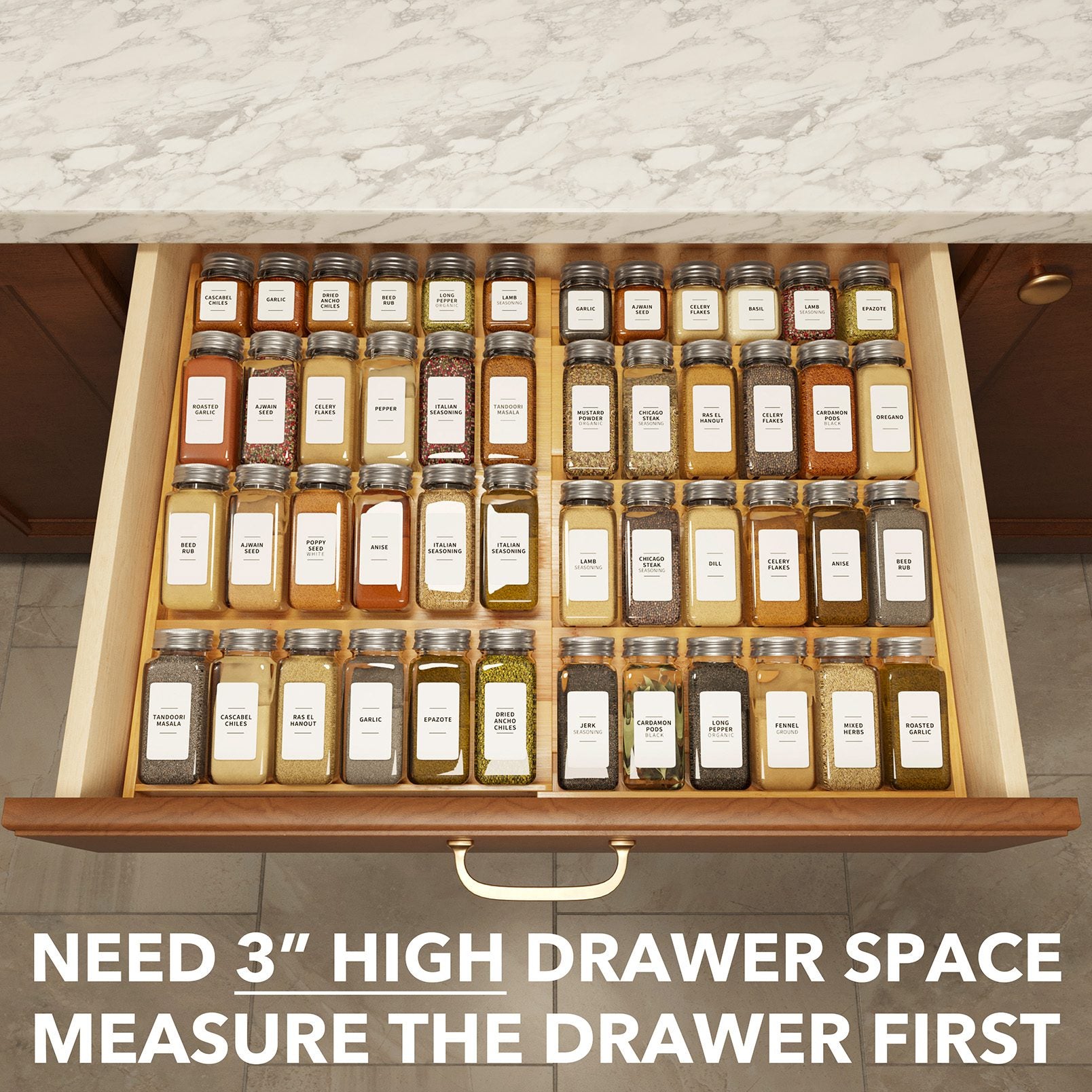 Bamboo 4 Tier Drawer Spice Organizer