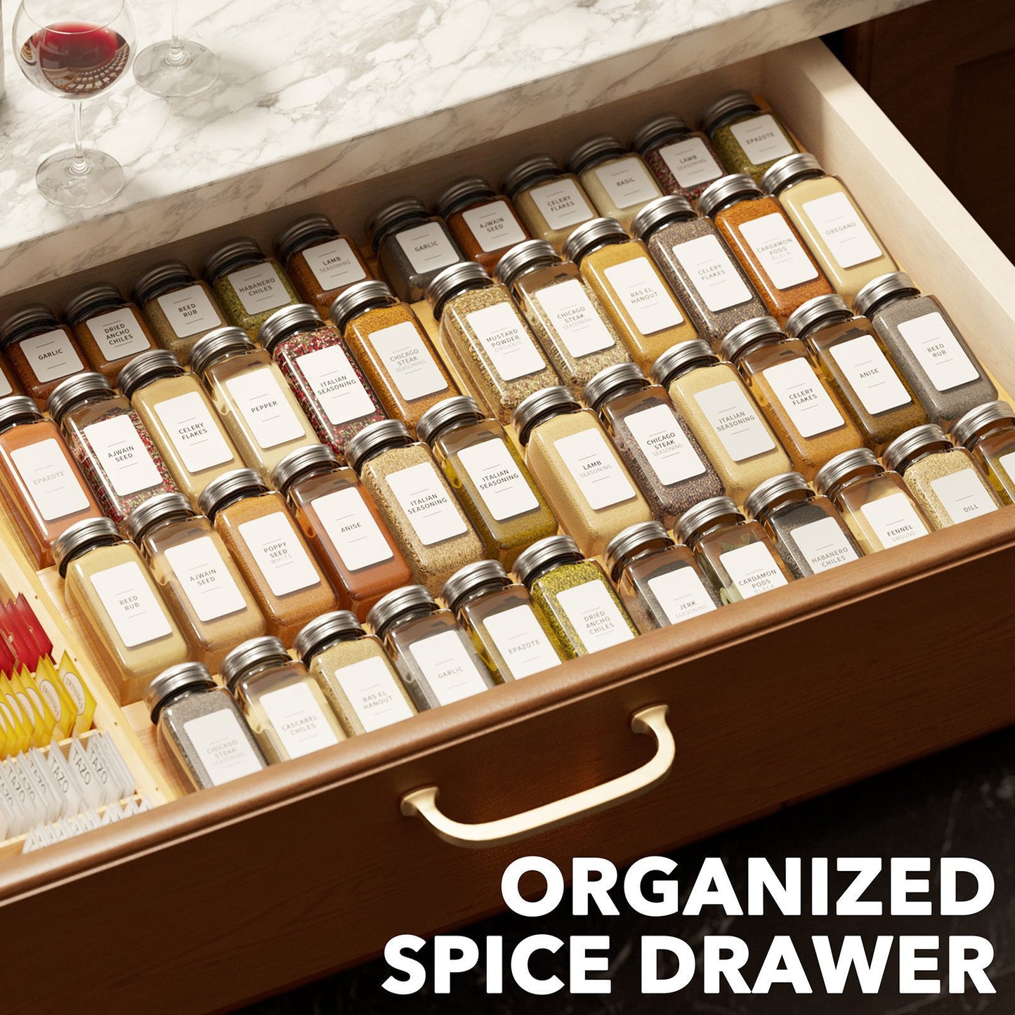 Bamboo 4 Tier Drawer Spice Organizer
