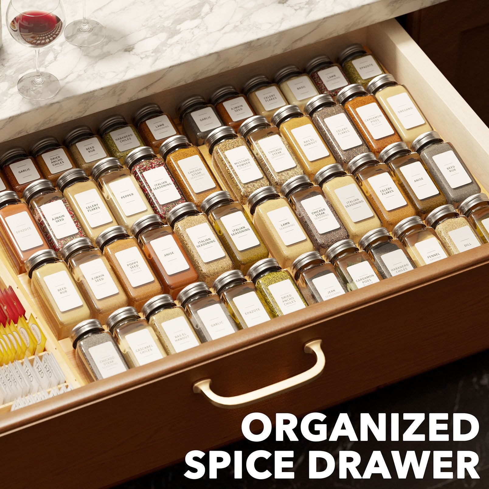 Bamboo 4 Tier Drawer Spice Organizer