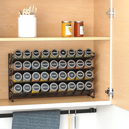 SpaceAid spice rack organizer with 36 empty spice bottles