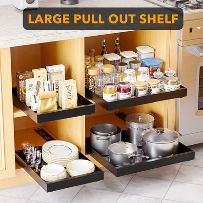 SpaceAid Adjustable No-Drill Adhesive  Pull-Out Cabinet Drawer for Kitchen Black, 17" Deep
