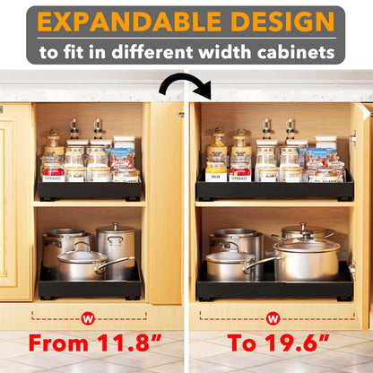 SpaceAid Adjustable No-Drill Adhesive  Pull-Out Cabinet Drawer for Kitchen Black, 17" Deep
