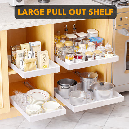 SpaceAid Pull-Out Cabinet Organizer with No-Drill Adhesive for Kitchen and Pantry White, 17" Deep