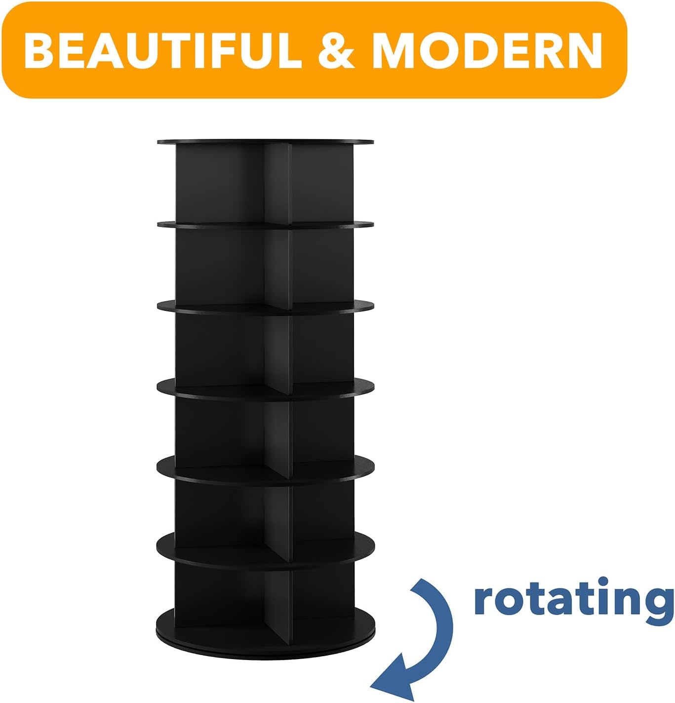 Black 6-Tier Revolving Shoe Rack for Closet