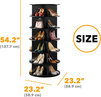 Black 6-Tier Revolving Shoe Rack for Closet