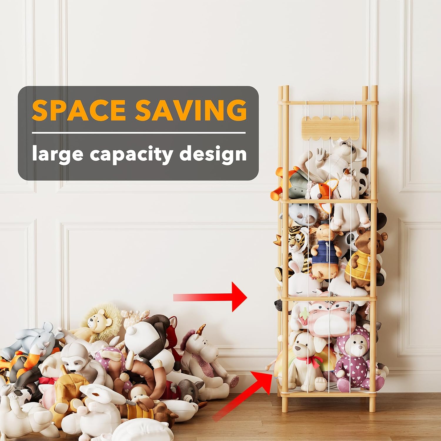 SpaceAid Wooden Stuffed Animal Storage Zoo - Large Plush Toy Organizer & Holder for Nursery