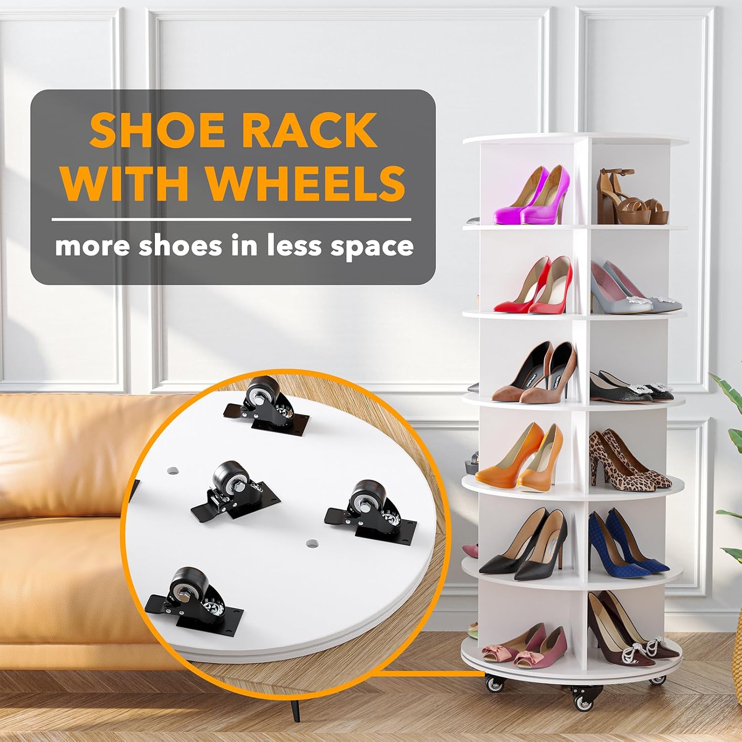 6-Tier Rotating Shoe Rack with Wheels