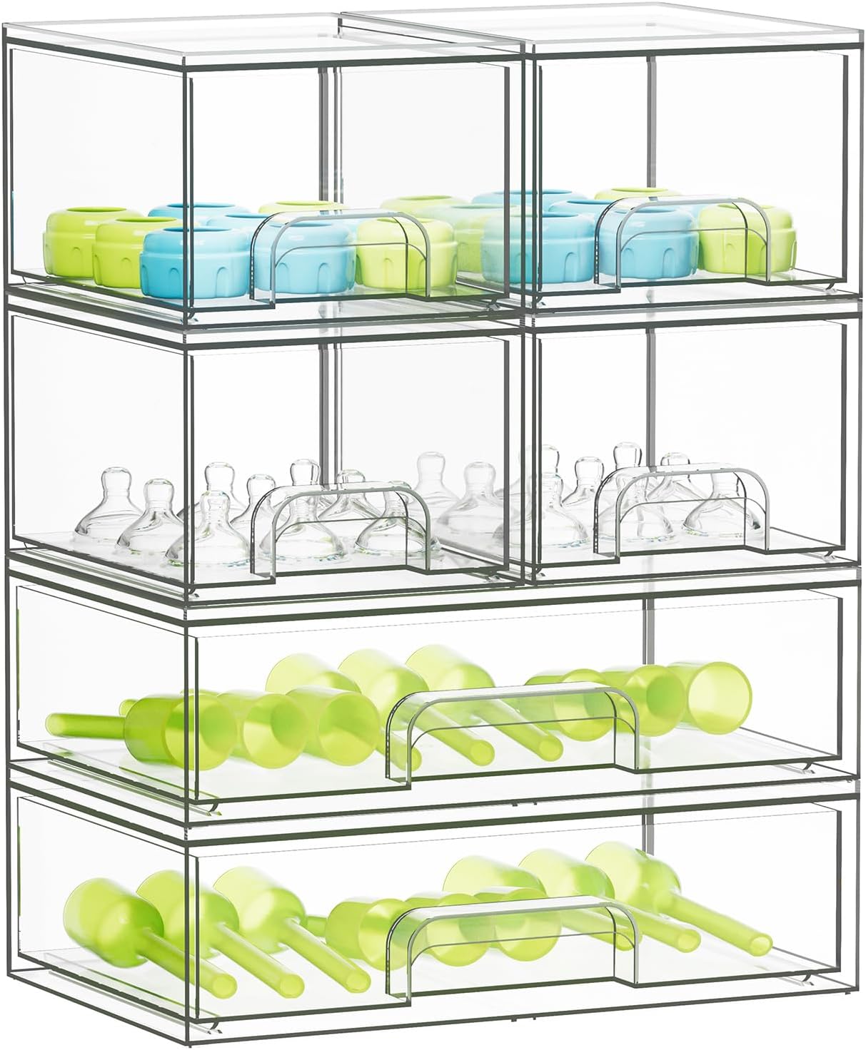 SpaceAid Baby Bottle Storage Organizer – Clear Acrylic Container with Drawers, 6 Pack, 4S2L, 15.6"H