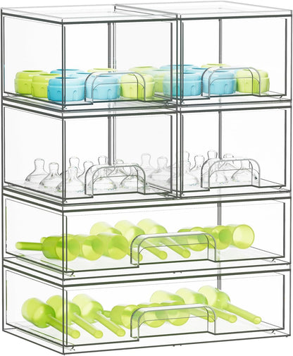 SpaceAid Baby Bottle Storage Organizer – Clear Acrylic Container with Drawers, 6 Pack, 4S2L, 15.6"H