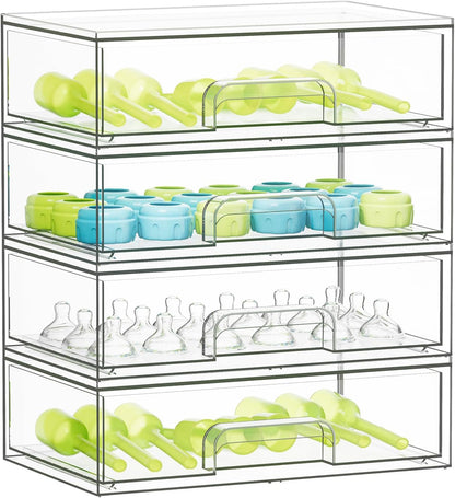 SpaceAid Baby Bottle Station Organizer – Clear Stackable Storage Drawers, 4 Pack, 4L, 13.7"H
