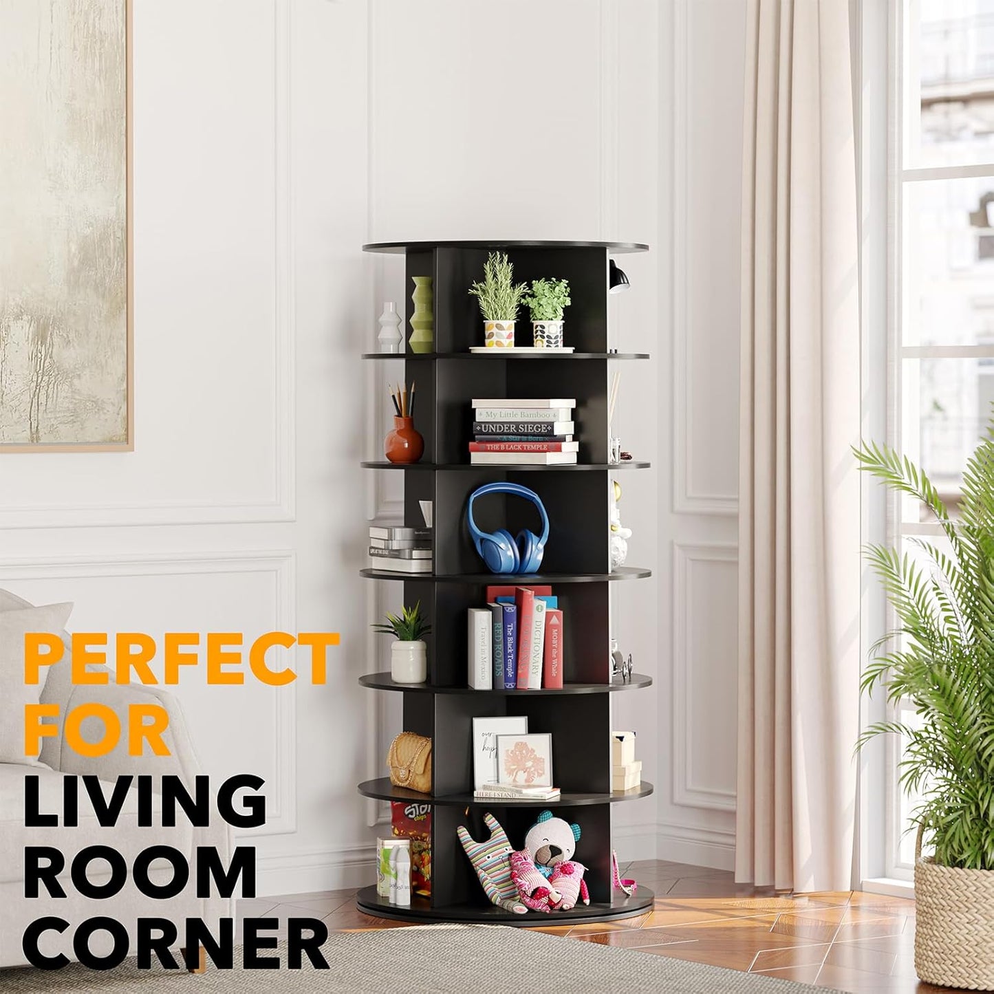 Black 6-Tier Revolving Shoe Rack for Closet