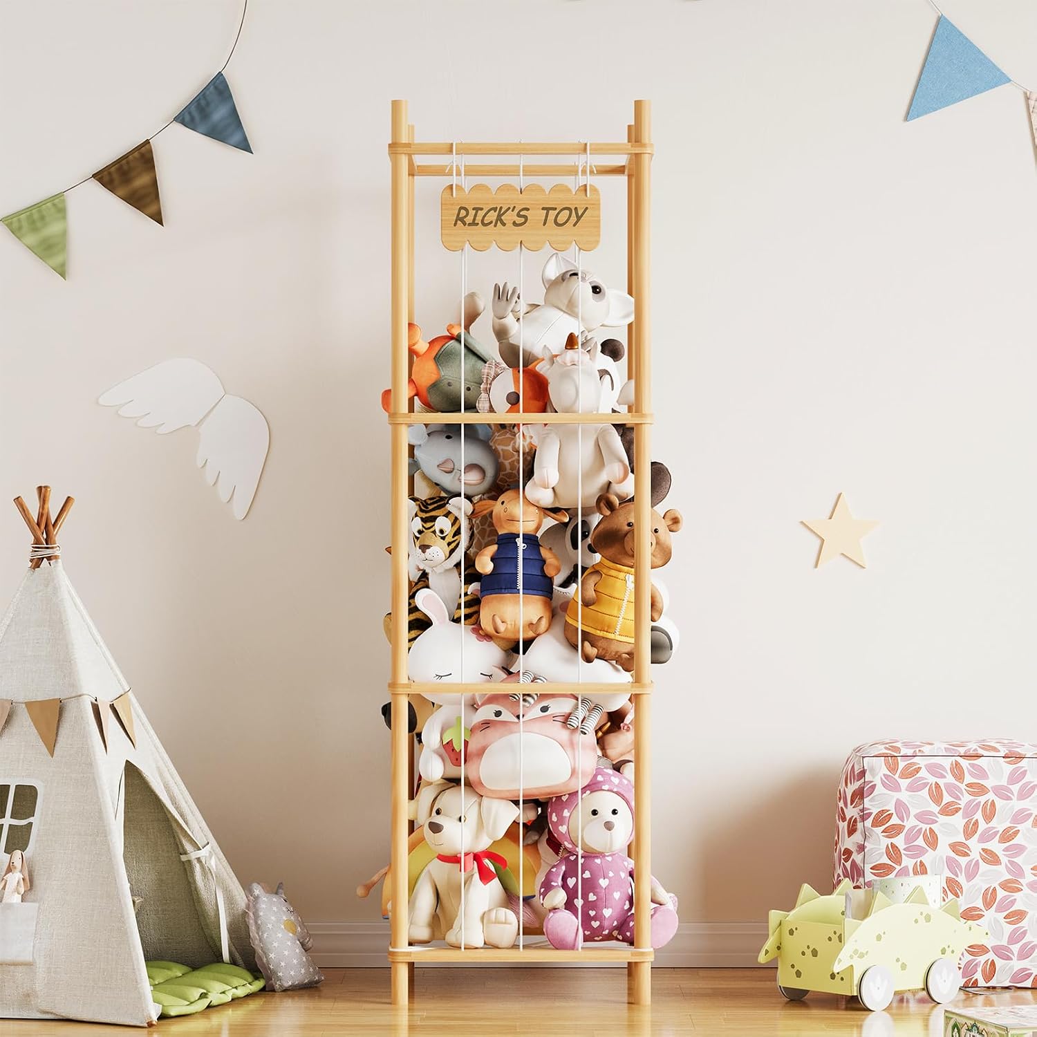 SpaceAid Wooden Stuffed Animal Storage Zoo - Large Plush Toy Organizer & Holder for Nursery