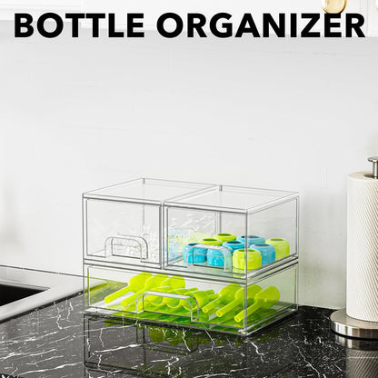 SpaceAid Baby Bottle Drawer Organizer – Stackable Clear Acrylic Station, 3 Pack, 2S1L, 7.8"H