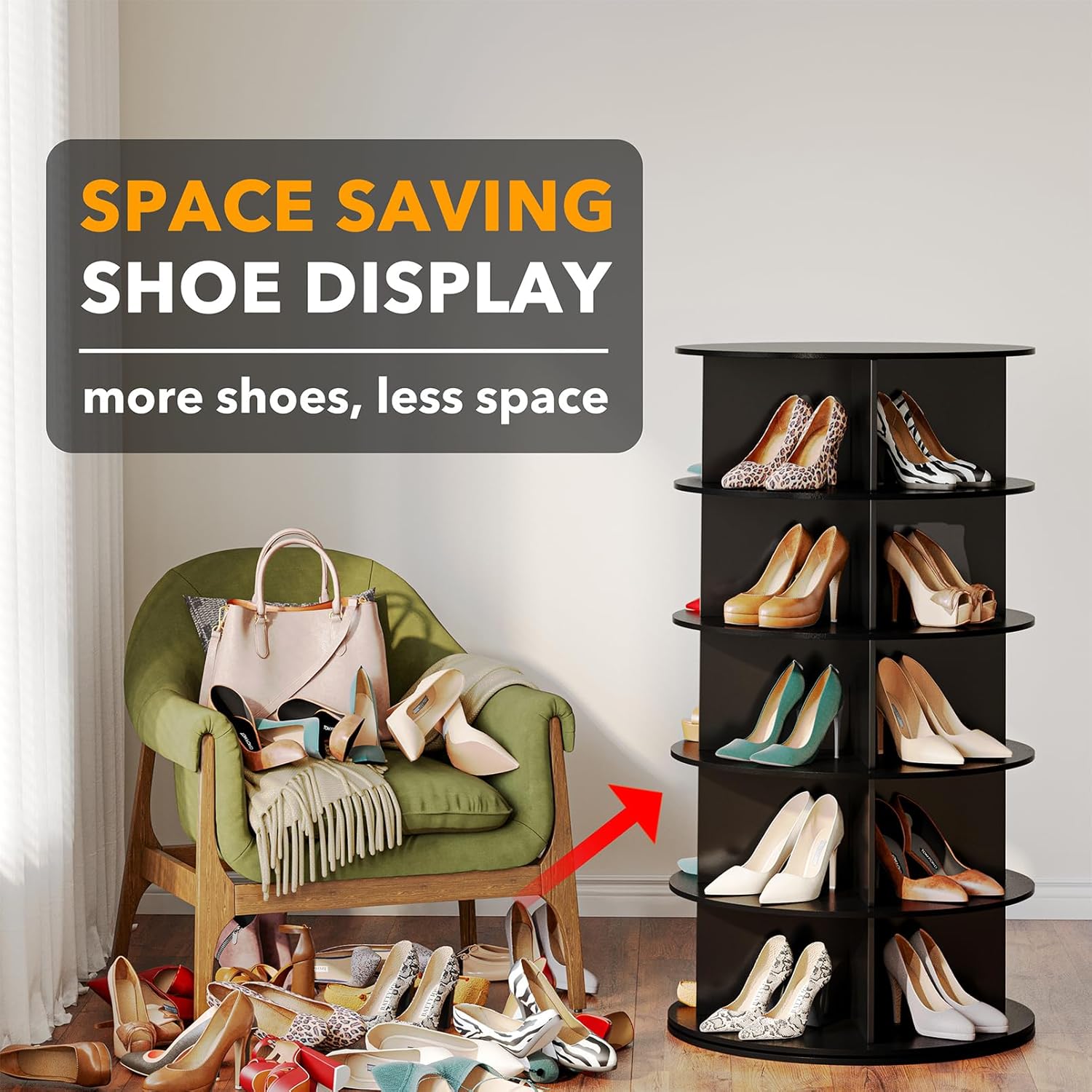 Black 5-Tier Spinning Shoe Rack for Closet