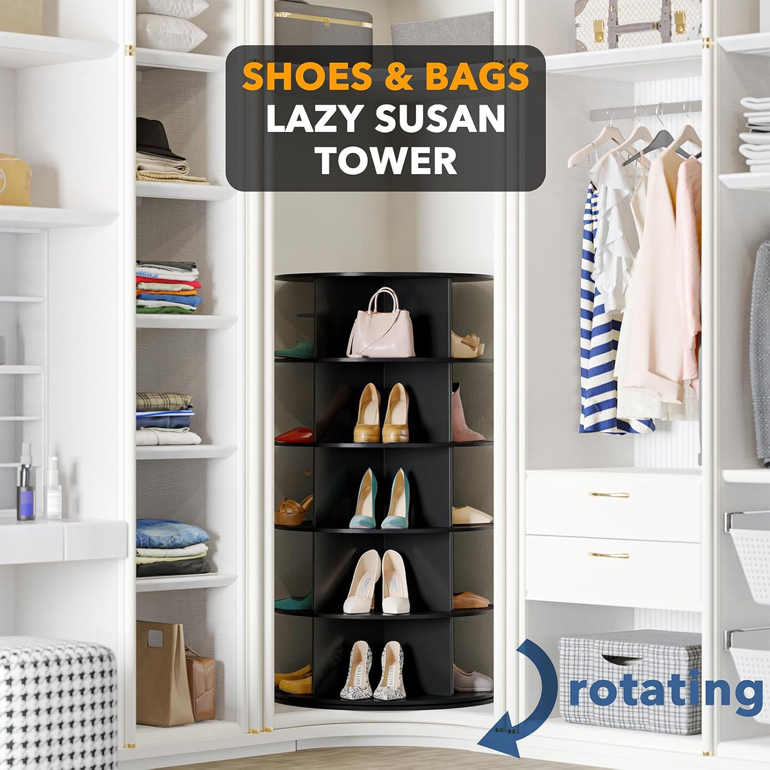 Black 5-Tier Spinning Shoe Rack for Closet
