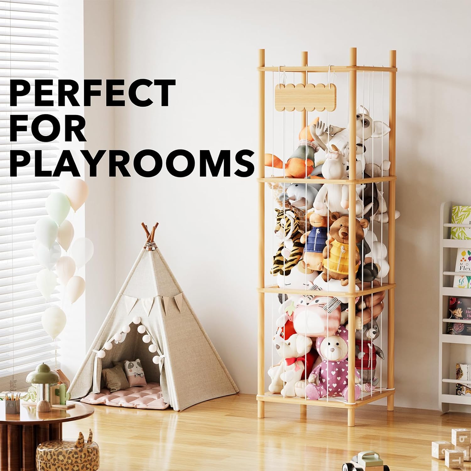 Best stuffed animal storage ideas for kids room - SpaceAid wooden organizer