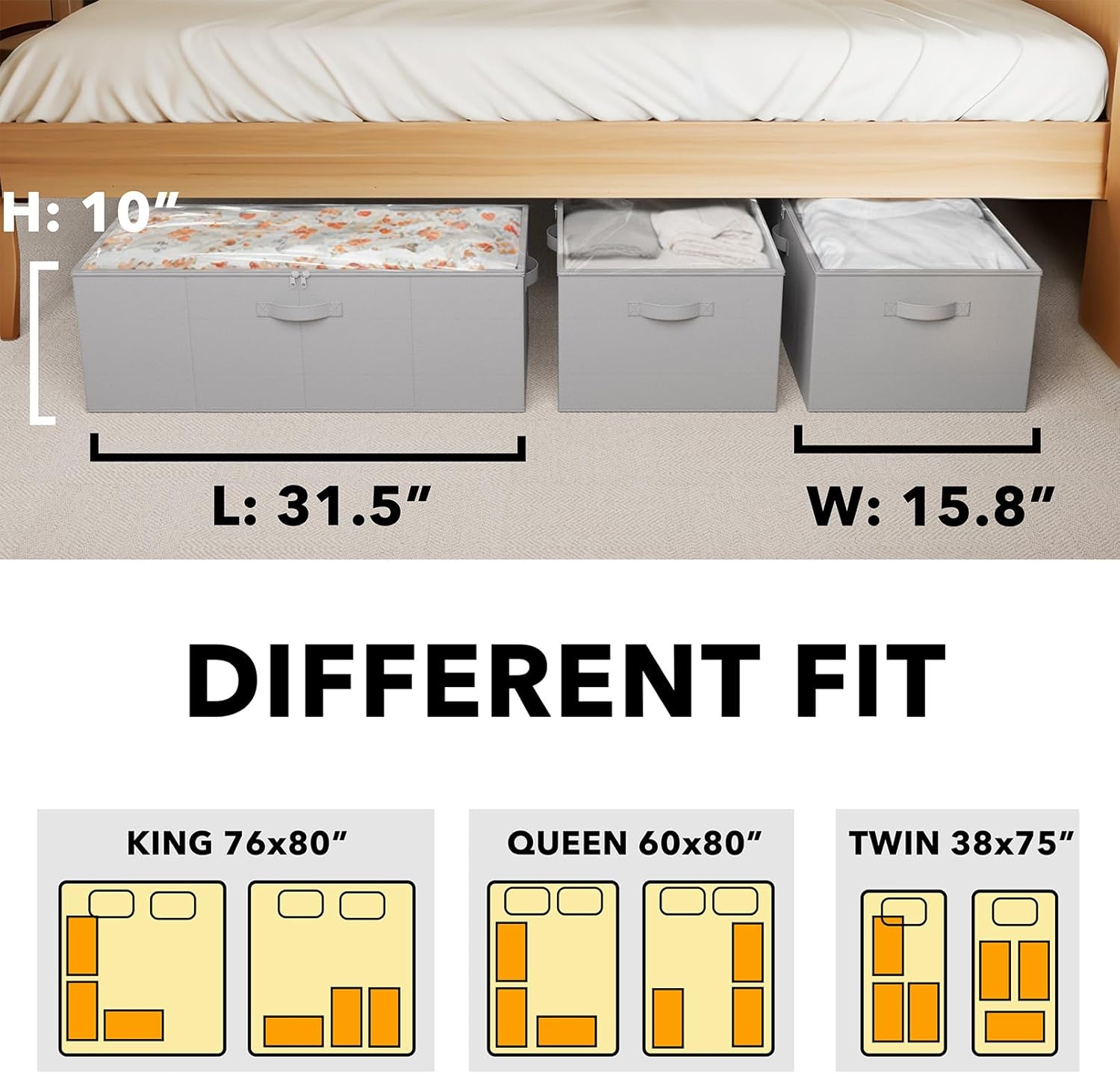 3 Pack 10" High Under Bed Storage Bins with Lids