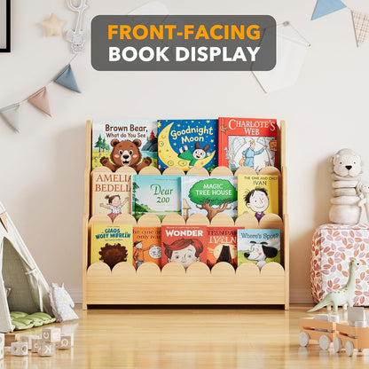 scalloped wooden bookshelf for kids room