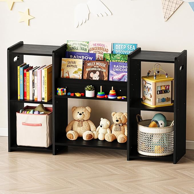 SpaceAid 6-in-1 Bookshelf Storage Organizer, Montessori Bookcase for Toddlers, Wooden Book Rack Shelf Cabinet Furniture for Kids Rooms, Playroom, Nursery and Classroom, 45.6“ Wide