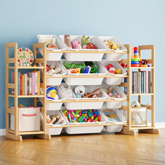 Toy Storage Organizer with 6 Shelves and 12 Bins White