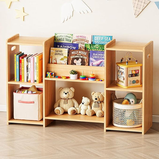 SpaceAid 6-in-1 Bookshelf Storage Organizer, Montessori Bookcase for Toddlers, Wooden Book Rack Shelf Cabinet Furniture for Kids Rooms, Playroom, Nursery and Classroom, 45.6“ Wide