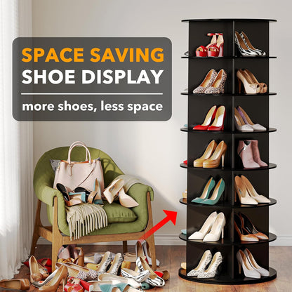 Black 7-Tier Rotating Shoe Rack for Closet