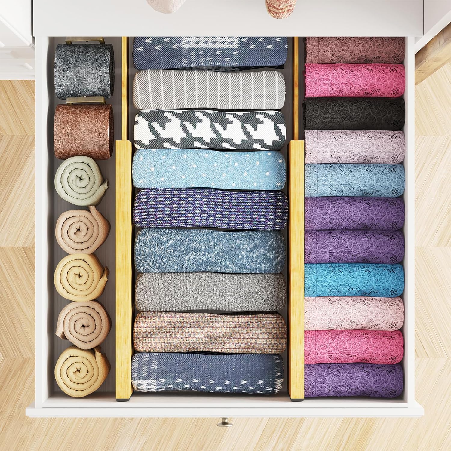 4 Pack 4.65“ High Drawer Organizer NATURAL