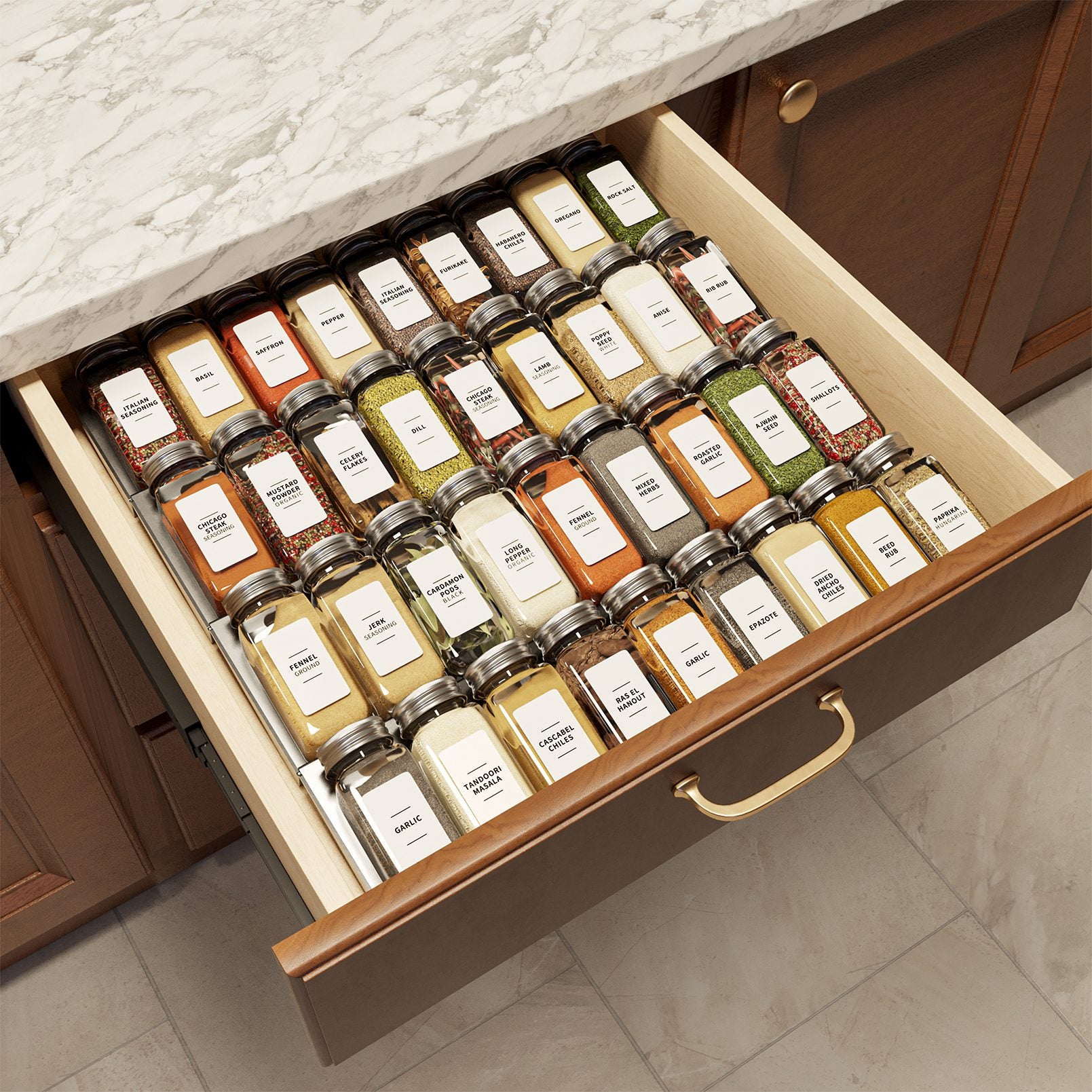 SpaceAid glass spice jars with labels