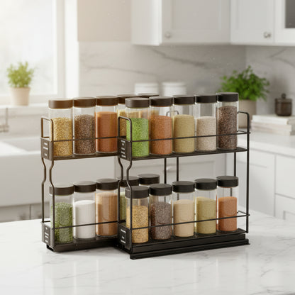 SpaceAid® Pull Out Spice Rack Heavy Duty Slide Out Spice Cabinet Organizers 2 Drawers 2-Tier