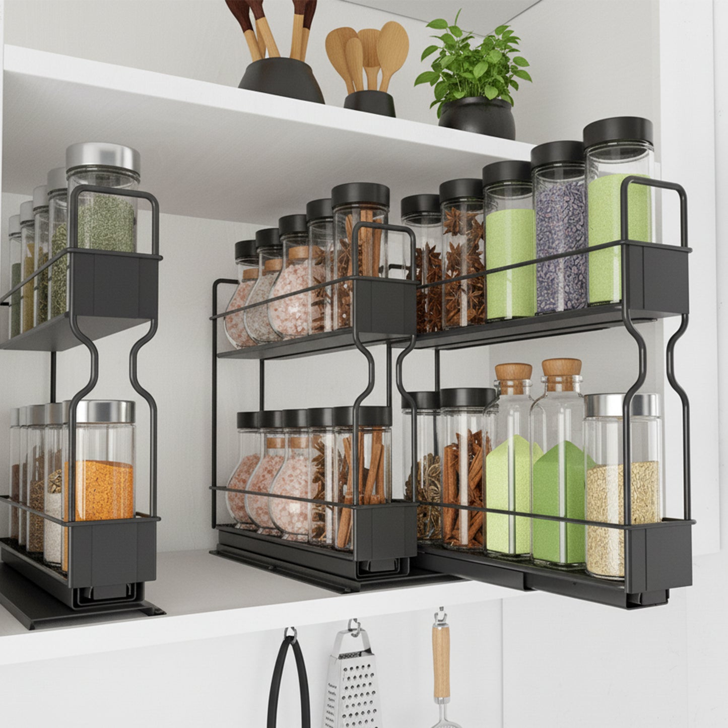 SpaceAid® Pull Out Spice Rack Heavy Duty Slide Out Spice Cabinet Organizers 2 Drawers 2-Tier