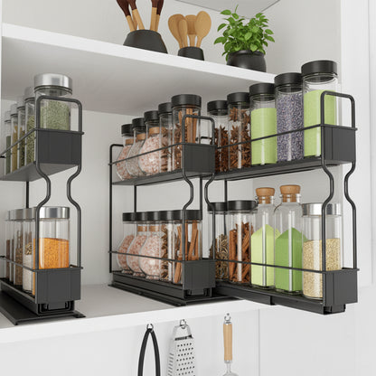 SpaceAid® Pull Out Spice Rack Heavy Duty Slide Out Spice Cabinet Organizers 2 Drawers 2-Tier