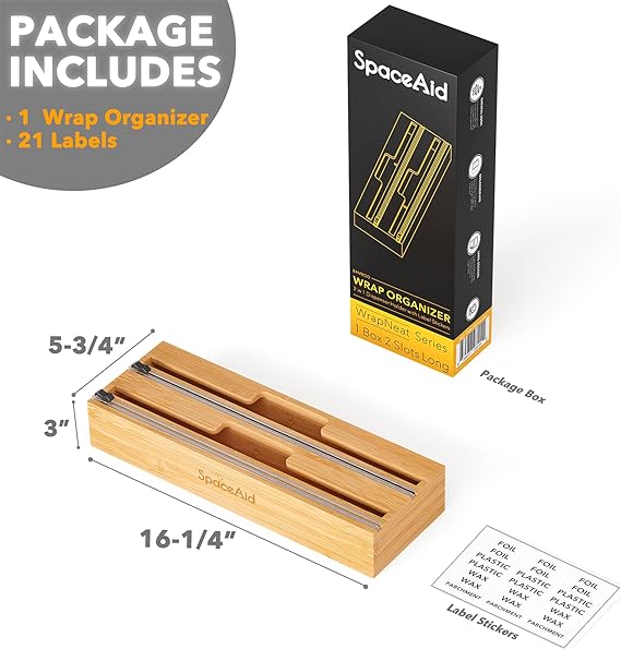 SpaceAid bamboo plastic wrap and foil organizer