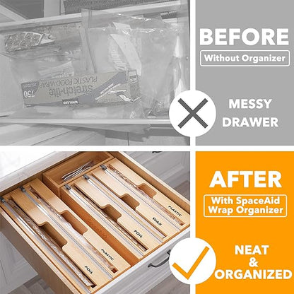 SpaceAid bamboo plastic wrap and foil organizer